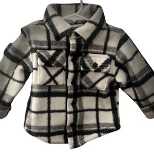 Okie Dokie Toddler Plaid Fleece Shacket – Black/White – 18M